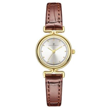 Imagem de FORSINING Pequenos relógios dourados para mulheres, relógios de pulso de quartzo com pulseira dourada de aço inoxidável ou couro marrom, Marrom