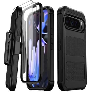 Imagem de Stroson Capa para Google Pixel 9 Pro XL com 2 protetores de tela + [suporte e coldre com clipe de cinto], proteção contra quedas de nível militar para celular para Google Pixel 9 Pro XL (preto)