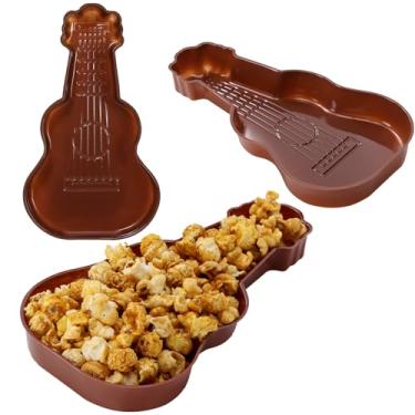 Imagem de Boao 24 bandejas de festa de guitarra, pratos descartáveis em forma de guitarra de plástico com tema musical, utensílios de mesa, guitarra de rock, artigos de festa dos anos 80 para decoração de