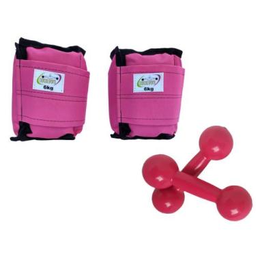 Imagem de Kit Tornozeleira 6KG Nylon Rosa + Halteres 6KG Rosa - Exercise Sports
