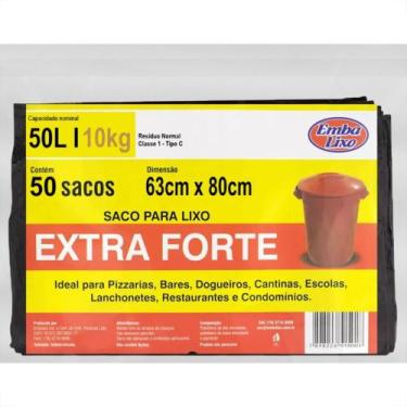 Imagem de Saco De Lixo Embalixo Extra Forte 50L - 63X80Cm Preto Pacote Com 50 Sa