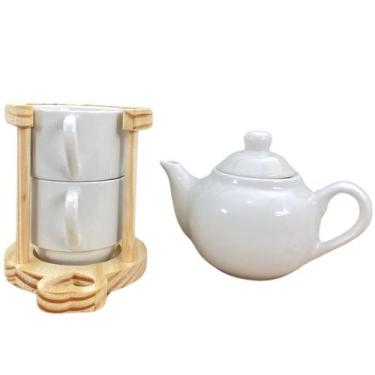 Imagem de Jogo 2 Xicaras Café/Chá hotel 200ml c/ suporte de pinus + bule 500ml -