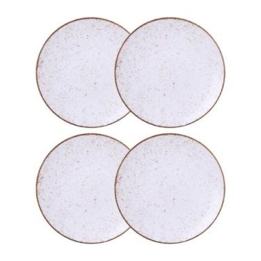 Imagem de Jogo de Pratos Rasos 4 Peças Rústico 25 cm Porcelana Decorada Tramonti
