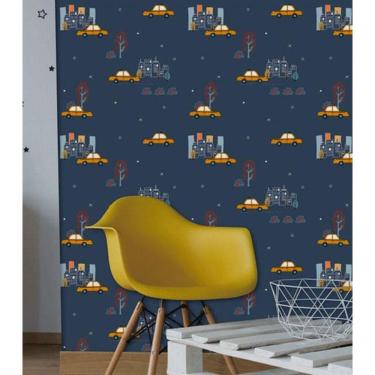 Imagem de Papel De Parede Fofura Baby Carrinhos Fundo Azul Escuro Ff4008