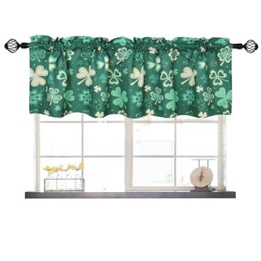 Imagem de Cortina verde para janela de cozinha Dia de São Patrício sanefa com filtro de luz trevo Lucky Straw Valance para casa, sala de estar, quarto, 1 peça, 137 x 45 cm