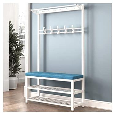 Imagem de Cabideiro, sapateira, 4 em 1, árvore com banco e armazenamento de sapatos para entrada, suporte resistente, suporte para casacos, móveis industriais, com moldura de metal