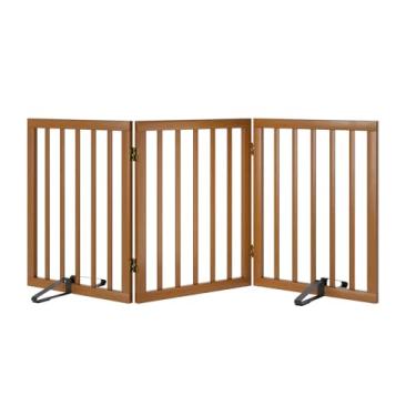 Imagem de Mino Kesper Portão Para Animais De Estimação Independente Portão Dobrável Para Cães (55 Polegadas De Largura) Portões Para Cães De Bambu Nogueira Para Portas De Escadas Cercas Para Cães Em Ambientes