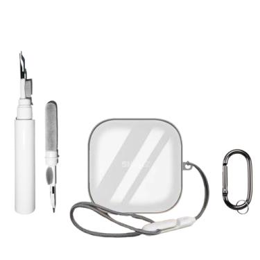 Imagem de [4 em 1] Capa transparente compatível com SHOKZ OpenFit 2 com chaveiro e cordão, capa protetora de TPU macio transparente à prova de choque com kit de limpeza para mulheres e homens