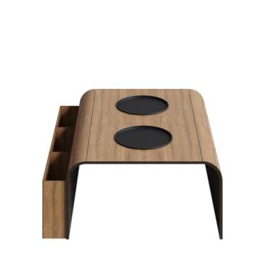 Imagem de Suporte para Controle Remoto e Copos com Esteira para Sofá, Madeira Caramelo, com Encaixe