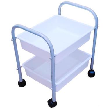Imagem de Carrinho Porta Esmalte / Auxiliar Manicure - MBM Decor, Prata e Branco