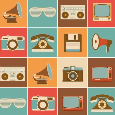 Imagem de Papel De Parede Adesivo Lavável Telefone Rádio Retrô 5m