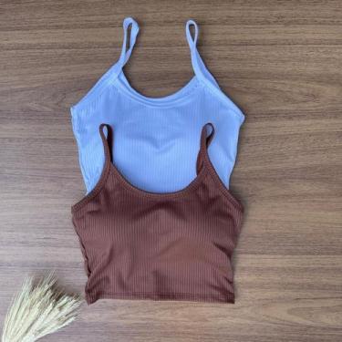 Imagem de Kit 2 Cropped Feminino com Bojo Top Alcinha - Mitti, Branco, Marrom
