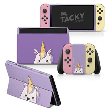 Imagem de Tacky Design Capa de unicórnio compatível com Nintendo Switch OLED Skin Wrap, capa roxa fofa para adesivos OLED Nintendo Switch, decalque de vinil premium 3M