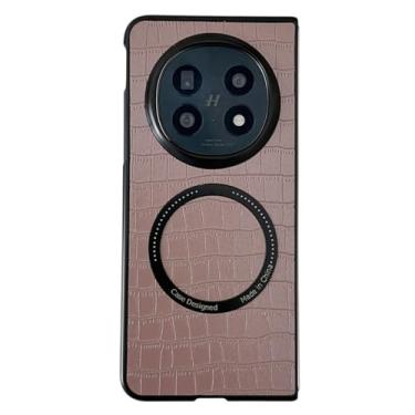 Imagem de HAO RIYLN Capa de couro para Oppo Find N5, capa magnética de telefone com padrão de crocodilo fina, antiqueda, fina, à prova de impressões digitais, rosa, Find N5