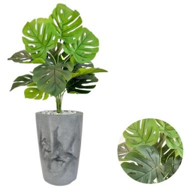 Imagem de Costela De Adão Artificial E Vaso Marmorizado Pedras Brancas - PlantaI