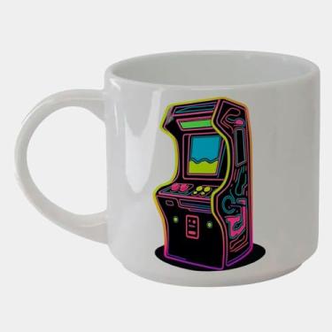 Imagem de Caneca Branca Bucks de Porcelana 450ml - FLIPERAMA RETROWAVE NEON
