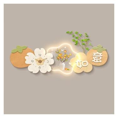 Imagem de Pintura decorativa com relógio Grande relógio de parede decoração com pintura e luz ajustável e controle remoto para sala de estar, luminária de parede com pintura silenciosa e anti-tique-taque Abajur