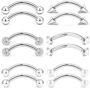 Imagem de Pnsgisr Piercing de sobrancelha 16 g 8 mm labret vertical lábio olhos de cobra língua pequena anéis de sobrancelha superfície facial anti tragus torre confortável brinco de aço cirúrgico barra curvada