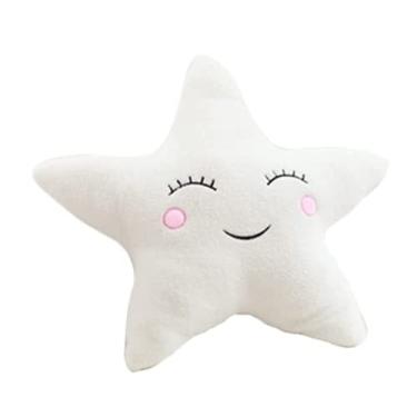 Imagem de Almofada de pelúcia macia ELONEL estrela lua nuvem almofada fresca almofada para cama escritório casa sofá assento carro almofada suprimentos de festa (estrela 19,5 polegadas/50 cm, branco)