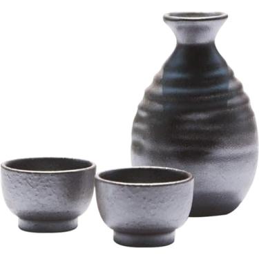 Imagem de JOEUQK Conjunto de saquê, ferramenta de saquê de cerâmica feita à mão, garrafa de saquê e 2 xícaras, ideal para saquê japonês