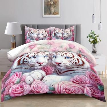 Imagem de Raphus cucullatus Conjunto de edredom solteiro, estampa de animais selvagens, estampa de tigre em uma bolsa, conjunto de cama de solteiro com estampa de animais tropicais africanos