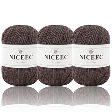 Imagem de NICEEC 3 novelos de fio de lã merino macio peso quente para tricô manual de lã comprimento total 4 cm × 3, 202 m × 3 - marrom