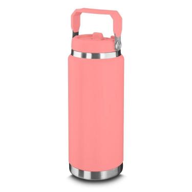 Imagem de Garrafa Térmica Parede Dupla Em Aço Inox Rosa 900ml Com Alça