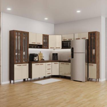 Imagem de Cozinha Modulada Completa Fidelitá Lisboa 9 Peças 515cm 20 Portas 3 Gavetas Com Tampo Noce/Off-White