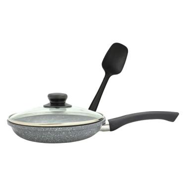 Imagem de Panela Frigideira Ovo Granilite Cinza 20cm Com Tampa E Espátula Preta