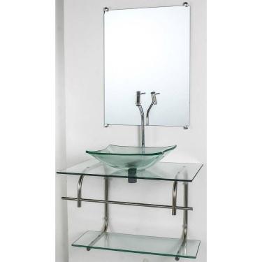 Imagem de Gabinete De Vidro P/Banheiro Inox 60Cm Cuba Quadrada Incolor