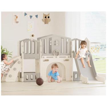 Imagem de Escorregador 9 em 1 XJD, Escorregador para Bebês a Partir de 1 Ano, Playground com Cesta de Basquete, Para Interior e Exterior (Cinza),