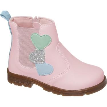 Imagem de Coturno Botinha Bota Infantil Menina Bebe Rosa com Corações, Zíper Lateral, Solado Antiderrapante, Flexível (Rosa, BR, Criança de 4 a 8 anos, Numérico, 25)