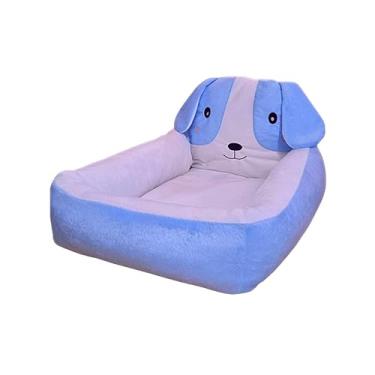 Imagem de Cama Pet com Bordado para Cachorro e Gato, Interior em Pelúcia, Colchonete Removível, Fundo Impermeável (Azul com Branco, GG)