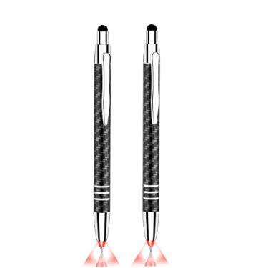 Imagem de Canetas esferográficas retráteis, caneta esferográfica de ponta iluminada 3 em 1 com caneta capacitiva, caneta iluminada com ponta iluminada para escrever no escuro, 2 peças