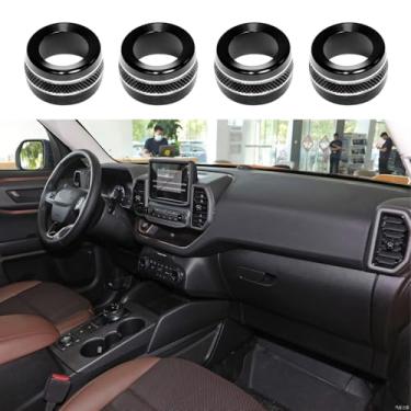 Imagem de BORUIEN Para Ford Bronco Sport 2021-2024 Ar Condicionado Dash Vent Switch Knob Cover Decor Trim 4 peças liga de alumínio (não para Bronco) (preto)