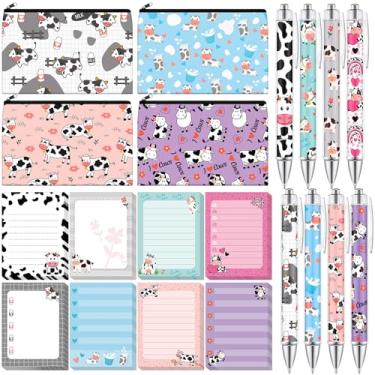 Imagem de Moinchore Conjunto de 20 peças de presentes de vaca para mulheres, inclui bolsas de maquiagem fofas com zíper, material de vaca, notas adesivas 3x4, mini blocos de notas de bolso e canetas