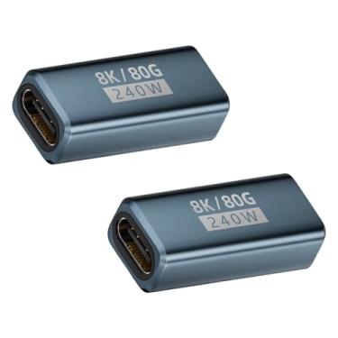 Imagem de Poyiccot Acoplador USB C 240W, pacote com 2, adaptador USB C fêmea para fêmea [80Gbps/240W PD/8K @60Hz] Adaptador extensor tipo C compatível com Thunderbolt 5/4 para iPhone 15, MacBook, Steam Deck