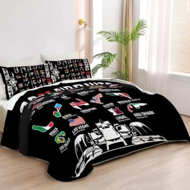 Imagem de Allenjoy Jogo de cama Queen Size Track Kings Série Motorsport Conjunto de cama lavável com 2 fronhas SC00265-007