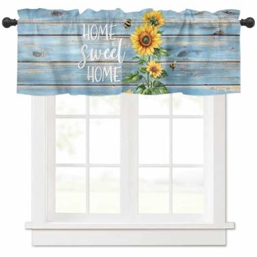 Imagem de Cortina de cortina para cozinha, estampa retrô de flor de girassol de flor de girassol e tratamento de janela com isolamento térmico para decoração de banheiro e sala de estar, (1 painel, 137 x 45 cm)