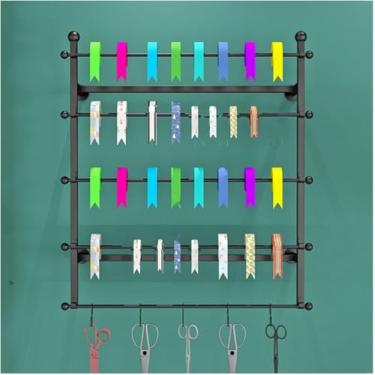 Imagem de Expositor De Fitas, Gravata E Cachecol, Organizador De Fita De Papel De Embrulho De Parede Para Floricultura, Lojas De Varejo, Prateleiras De Metal, Cabides De Calças, Suporte, Black, 70×80cm