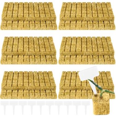 Imagem de JolliKids 600 Peças De Cubos De Lã De Rocha Para Hidroponia - Mini Blocos De Plugues De Partida De Lã De Rocha De 1'' Com 10 Etiquetas De Nome De Planta Para Cultivo Sem Solo, Mudas, Mudas, Suprimen