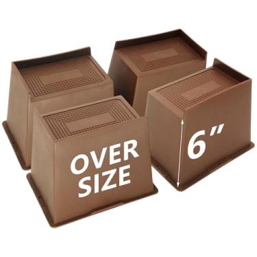 Imagem de HANIHUA Pacote com 4 peças de elevação para cama de 15 cm marrom escuro resistente, peças de elevação para móveis grandes, elevadores de cama para mesa, sofá, dormitório solteiro GG, sofá, mesa