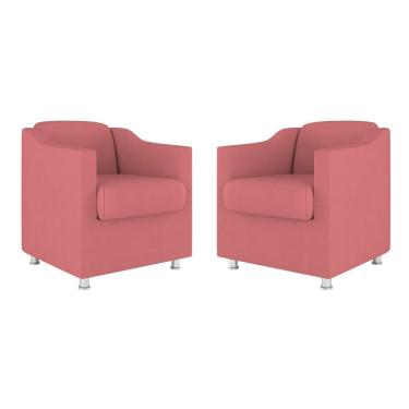 Imagem de Kit 02 Cadeiras Poltronas Decorativas Recepção Clinica Suede Cor:rosa