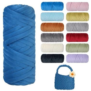 Imagem de Fio grosso grosso para tricô, fio de tubo gigante de lã de cristal macio para projetos de kintting à mão - cobertor, cama de animais de estimação, travesseiro e bolsas (azul escuro, 33 jardas)