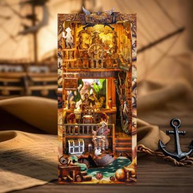 Imagem de Wood Puzzle Book Nook FUNPOLA Pirate Bookshelf com luzes LED
