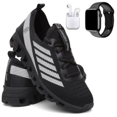 Imagem de Tênis Masculino Para Corrida Caminhada Academia Super Leve + Relógio Digital e Fone - Preto/40