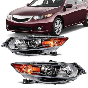 Imagem de SCITOO Par de conjunto de faróis serve para 2009-2014 para Acura TSX (CU2) Base V6 Edição Especial 4 portas Sedan 4 portas Faróis pretos com lente transparente, 33101TL0A02/AC2503118 (lâmpadas não