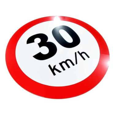 Imagem de Kit 3 Placas de Sinalização, Velocidade, Condomínio, 30km/h, 60cm, em ACM 3mm (alumínio composto)
