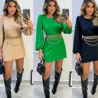 Imagem de Vestido macaquinho feminino soltinho manga longa - Filó Modas, p, Fucs