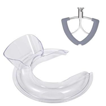 Imagem de Batedor de borda flexível de aço inoxidável e protetor de derramamento compatível com tigela misturadora KitchenAid 4,5-5QT, acessório de pá com bordas de silicone compatível com acessórios e